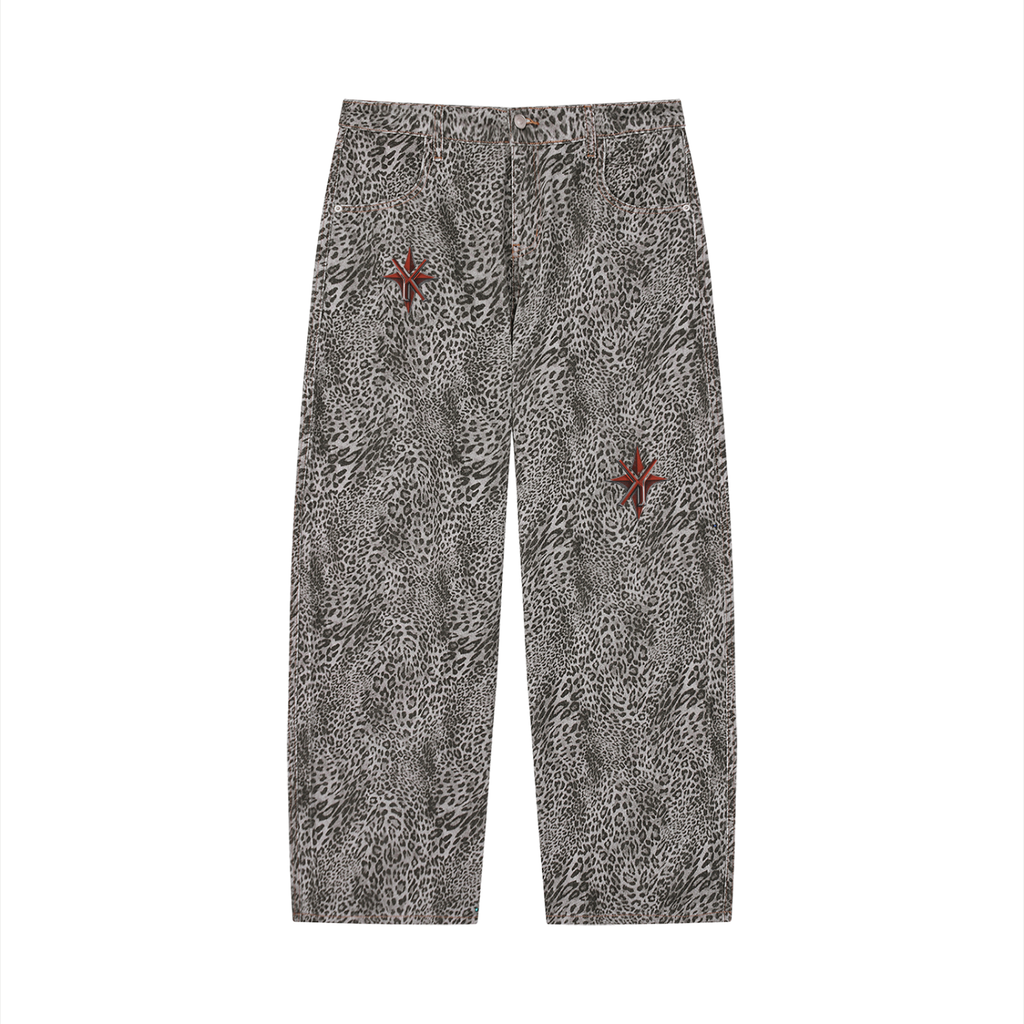 Unisex Leopard Wide Leg Jeans