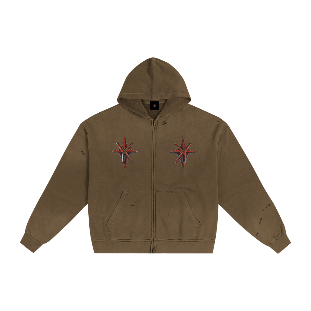 Hand-Frayed Sunfade Zip Hoodie