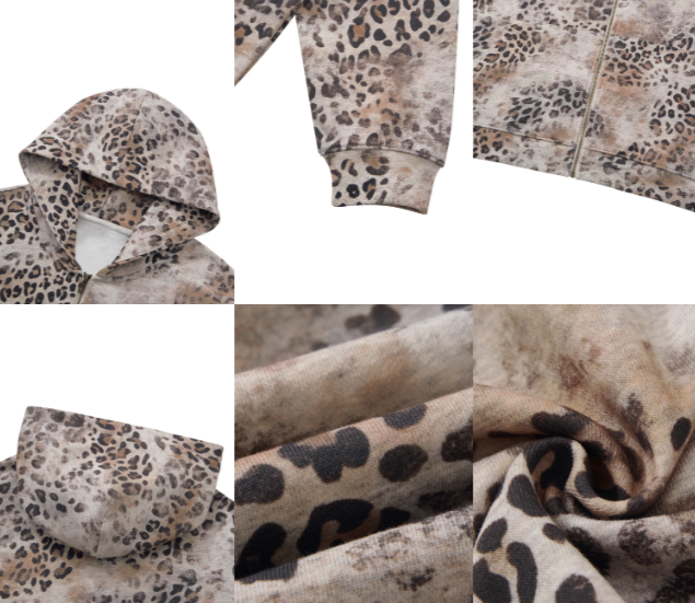 Unisex Vintage Wash Leopard Full Zip Hoodie