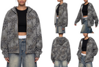 Unisex Vintage Wash Leopard Full Zip Hoodie