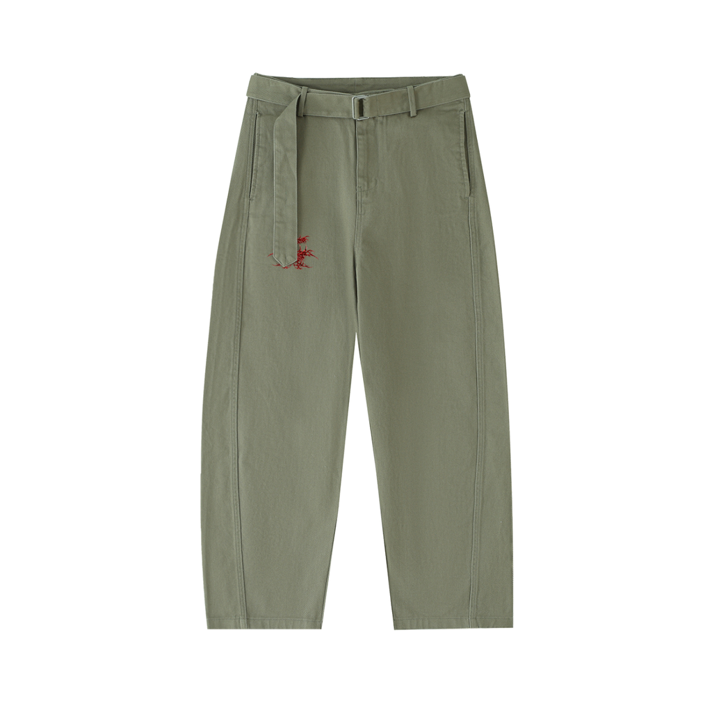 Belted Barrel-leg Chino Pants