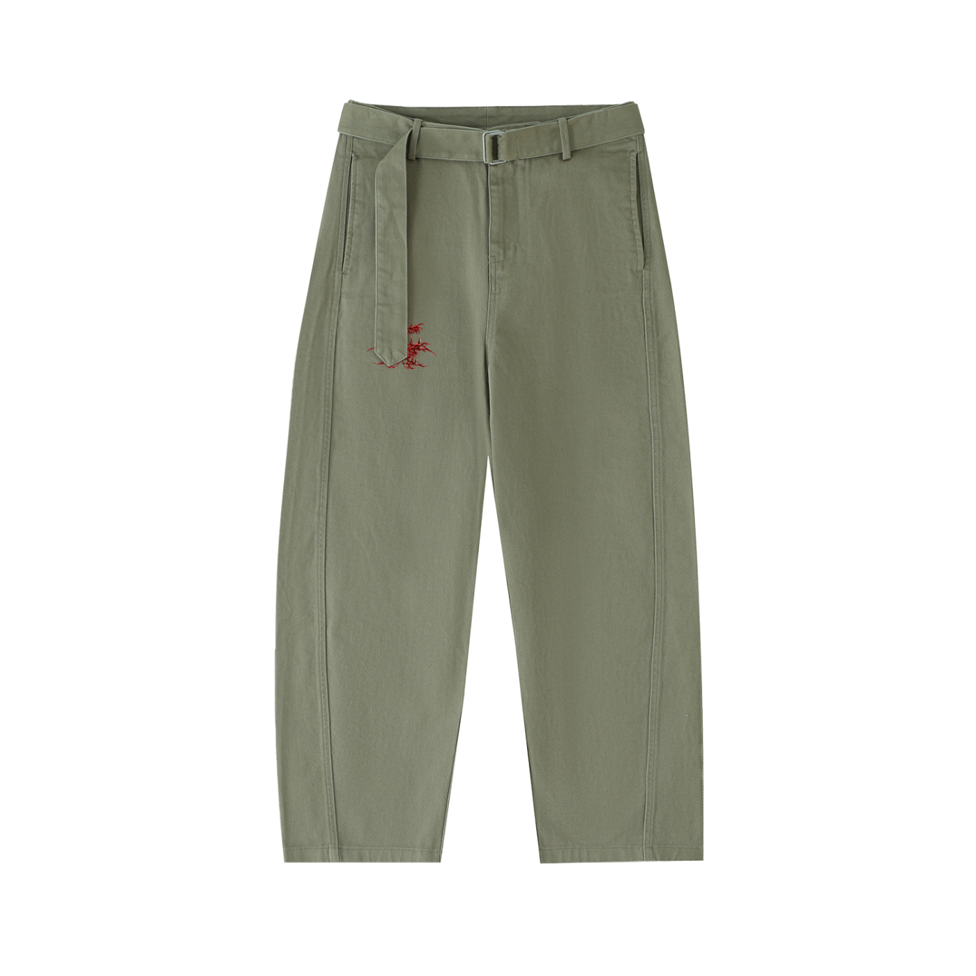 Belted Barrel-leg Chino Pants