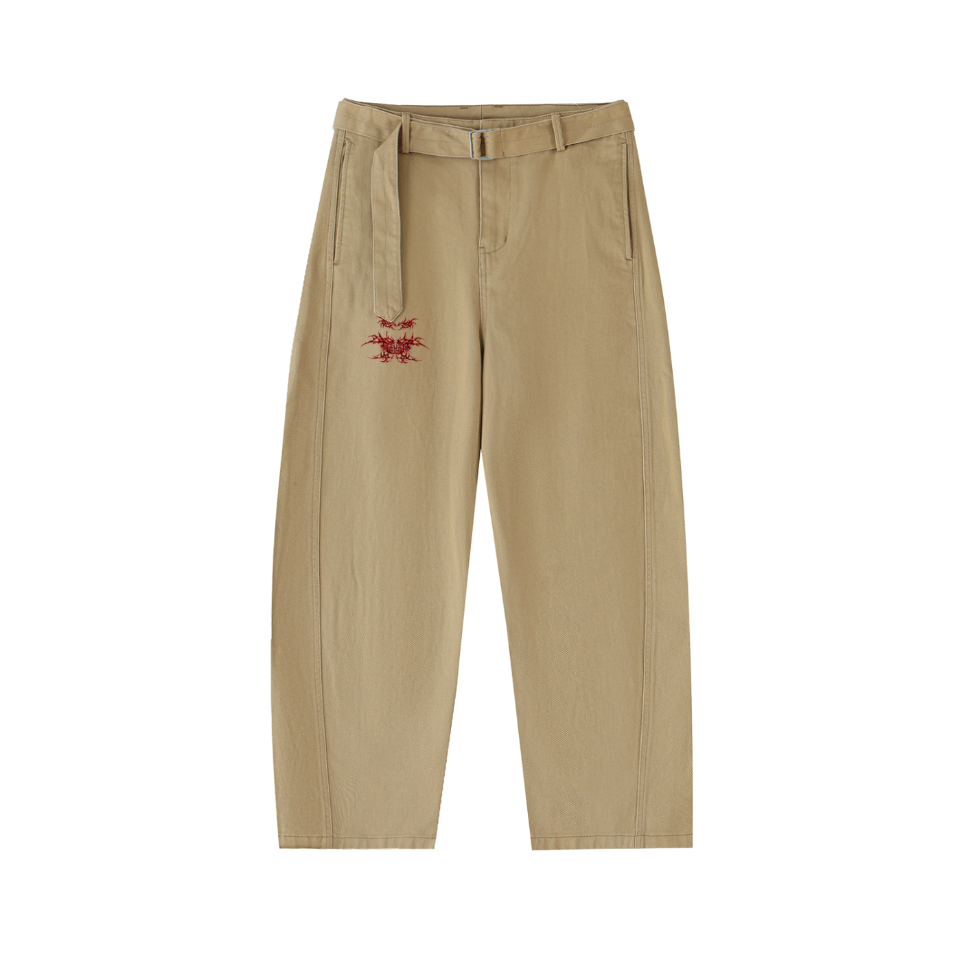 Belted Barrel-leg Chino Pants