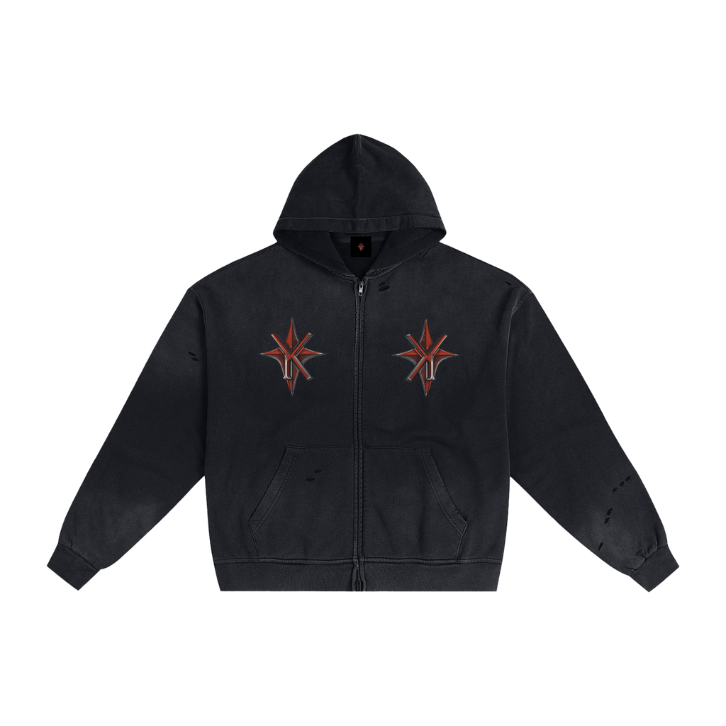 Hand-Frayed Sunfade Zip Hoodie